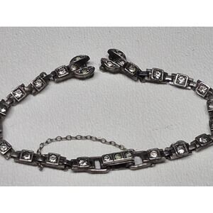 Vintage Sterling Silver Simulated Diamond Tennis Bracelet 6" Needs Repair